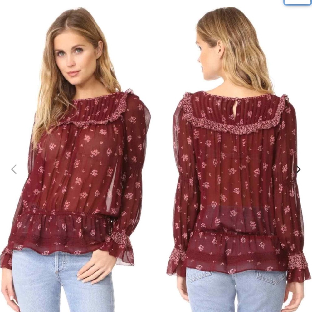 JOIE ADRIELLE DEEP VERBENA SILK FLORAL BLOUSE